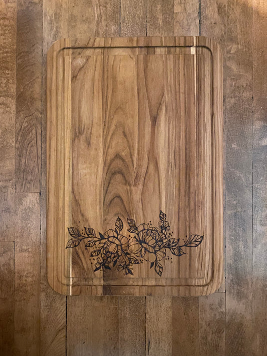 Peonies cutting board