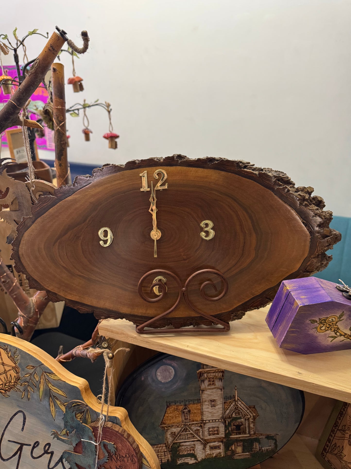 Wood slab clock