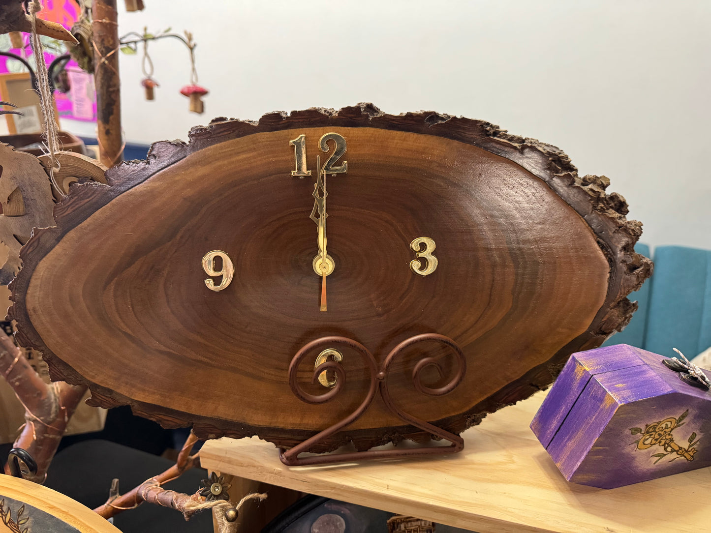 Wood slab clock