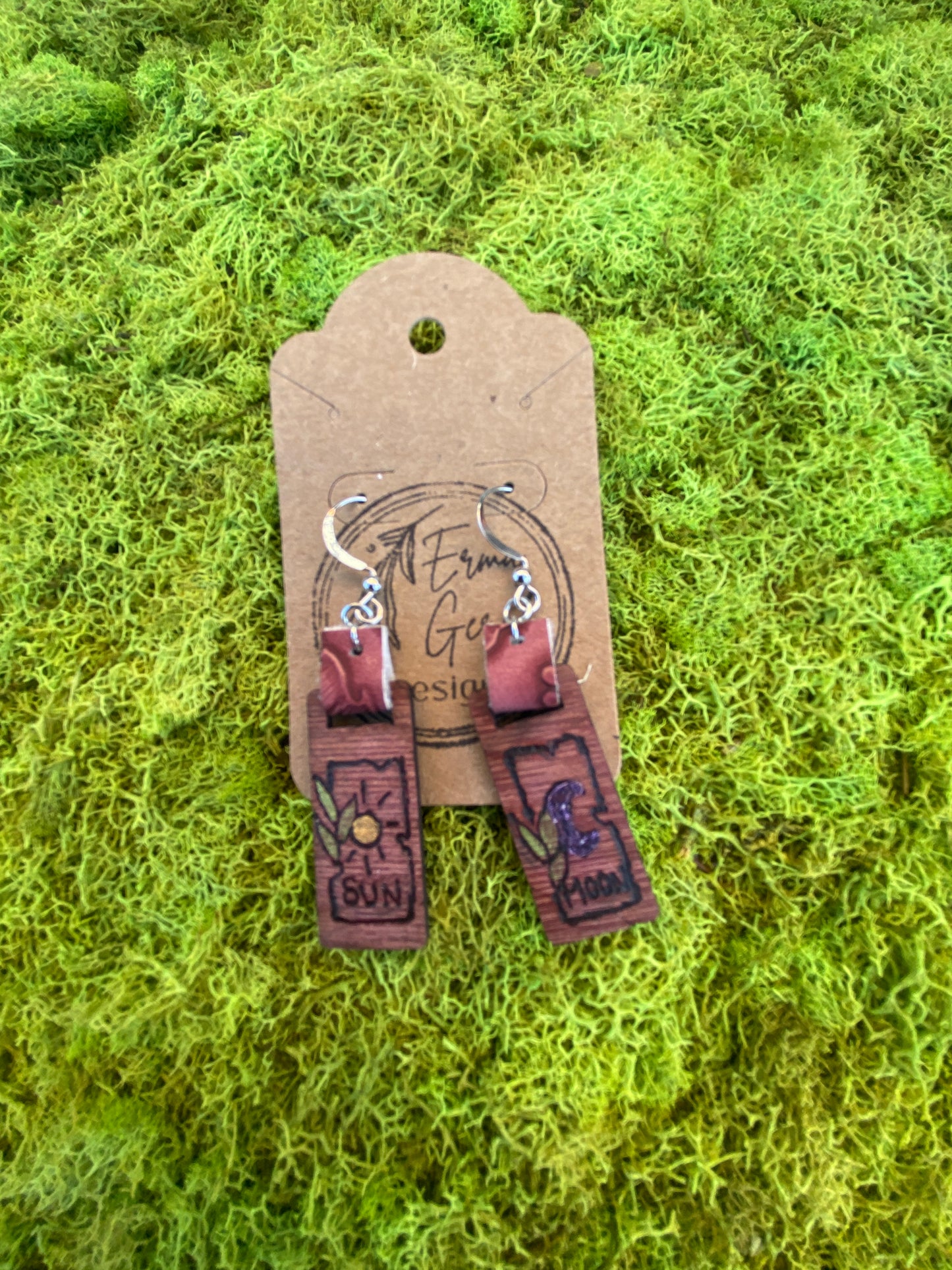 Wood burned earrings