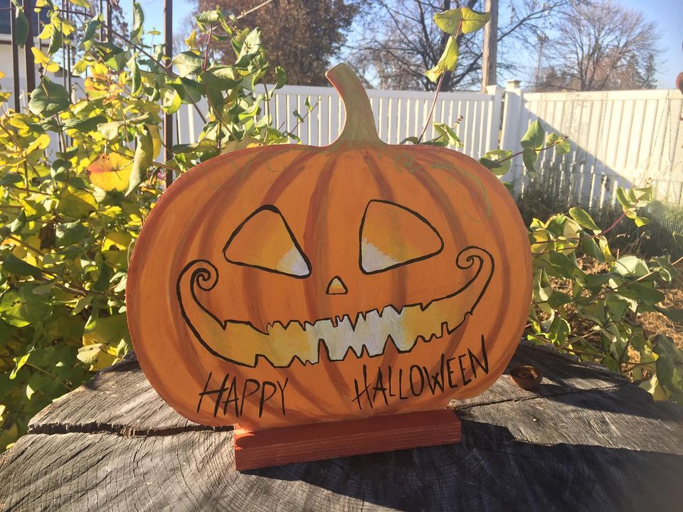 Reversible Fall/Halloween wood pumpkin sign